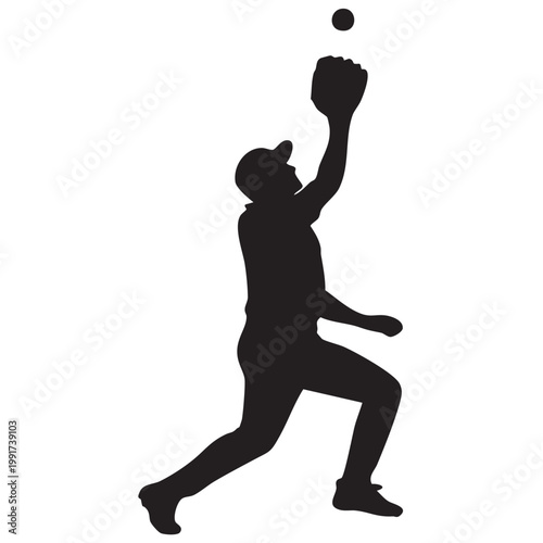 Baseball Outfielder Catching Ball Silhouette Vector