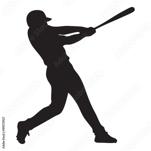 Baseball Batter Full Swing Silhouette Vector