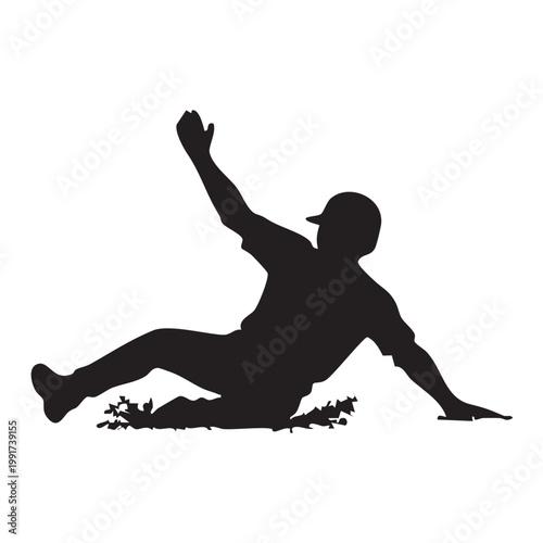 Baseball Player Sliding into Base Silhouette Vector