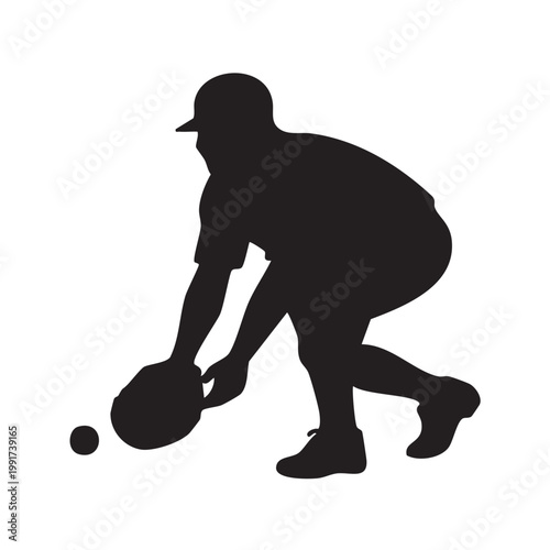 Baseball Infielder Fielding Ground Ball Silhouette Vector