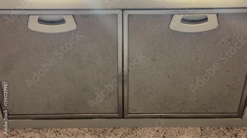 Kitchen Filter Maintenance. Detailed View Of Stainless Steel Kitchen Hood Filter Cleaning Process