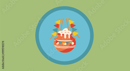 Stylized Illustration of a Festive Brazilian Festa Junina Pot with Bunting.
