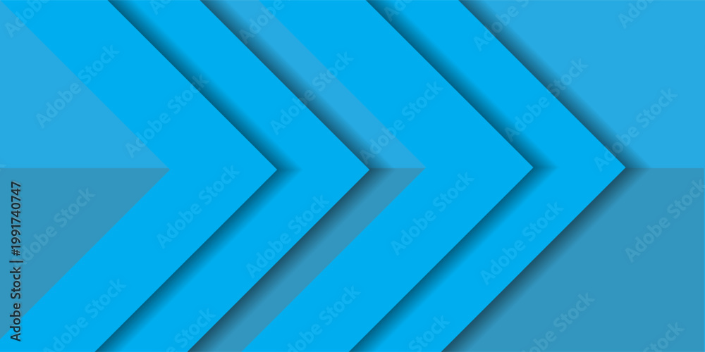 Fototapeta premium Abstract geometric background with blue chevron arrows and shadows.
