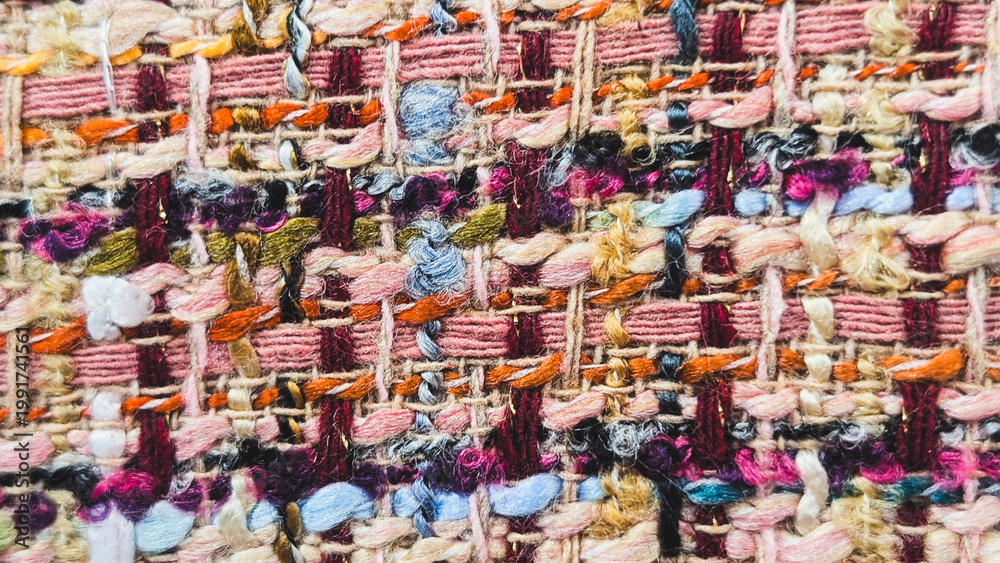 Fototapeta premium Macro texture of colorful woven tweed fabric