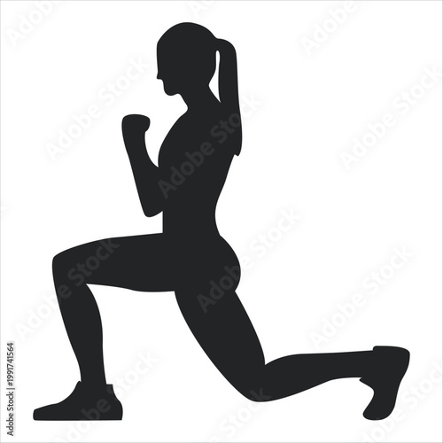 Powerful Forward Lunge Silhouette with Arm Drive in Dynamic Fitness Training Pose