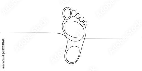 human foot in a single continuous one line drawing, Footprint and bare foot continuous one line drawing. Elegance female feet in simple linear style. Concept of Wellness massage and Care about soft 