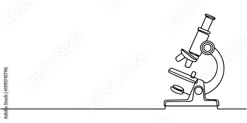microscope continuous one line drawing, Continuous one line drawing of microscope laboratory, Minimalistic line drawing of a microscope on a white background. No editable stroke