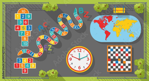 Outdoor Playground Game Markings Painted on Asphalt Ground.