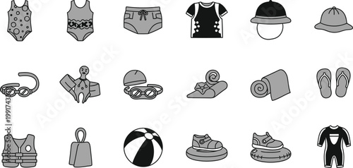 Essential items for beach and water sports activities Vector