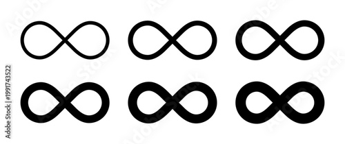 Foto Black Infinity symbols set of different widths. Vector