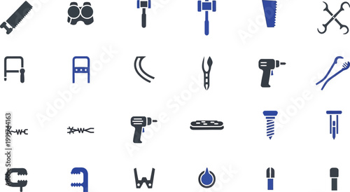 Illustrations of common orthopedic surgical instruments and implants Vector