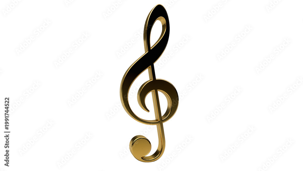 Fototapeta premium Metallic golden treble clef musical symbol with silver accents