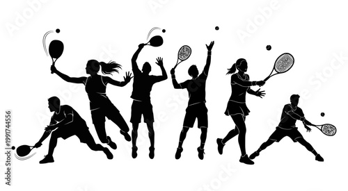 Energetic Tennis Action Silhouette Vector Art