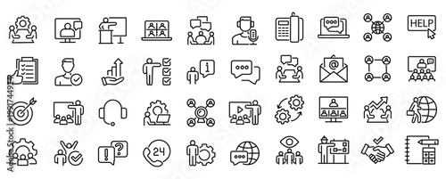 Consulting web icons in line style. Consultation, meeting, conference, service, communication, collection. Vector illustration.