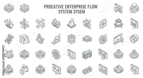 Proactive enterprise flow system, business process icons, workflow management, productivity symbols