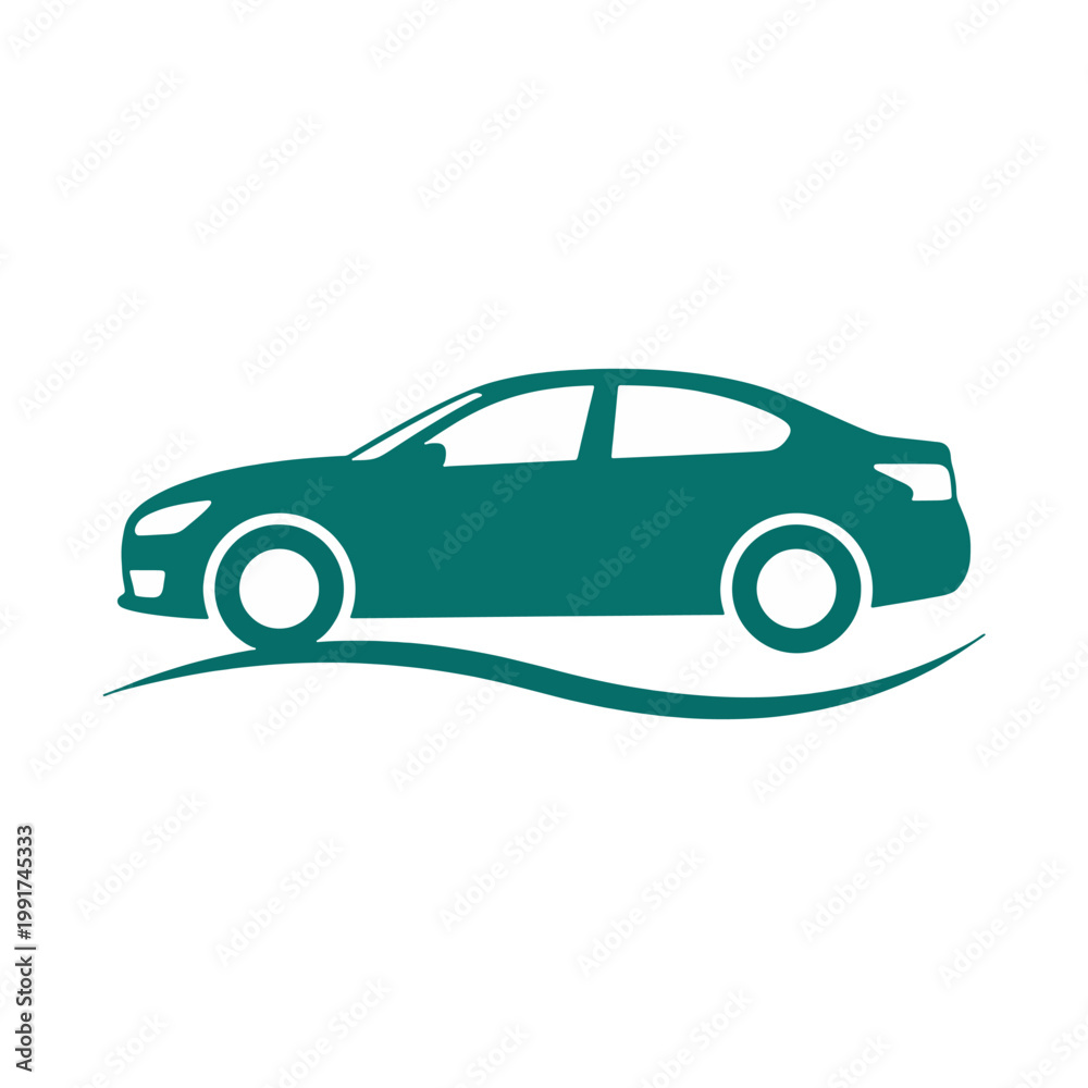 Fototapeta premium Teal Green Sedan Car Silhouette Icon for Automotive and Road Transport Concept on Transparent Background for Web App and Logo Design