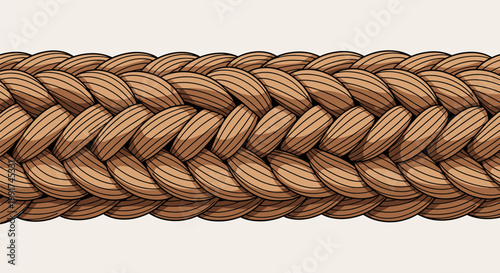 Seamless horizontal brown braided rope texture.