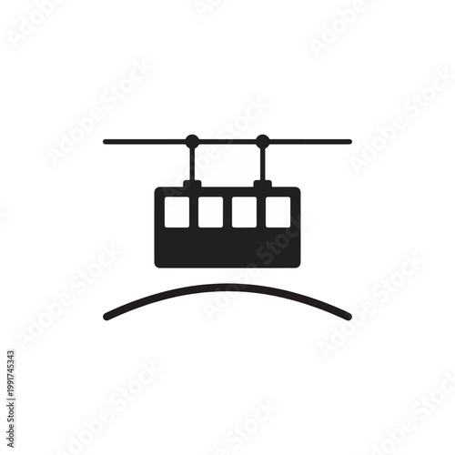 Aerial Cable Car Gondola Silhouette Icon Suspended on Wire for Mountain Tourism and Ski Resort Transport Concept on Transparent Background