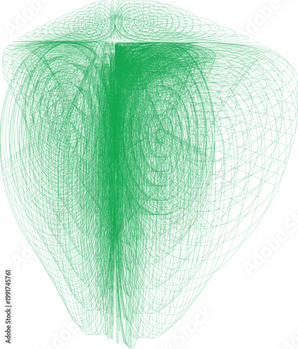 Abstract green heart shape with a swirl pattern and wave line texture on a light spring leaf backdrop illustration design