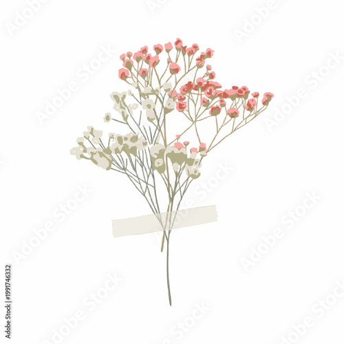Obraz na plátně Delicate baby's breath flowers bouquet taped with washi tape