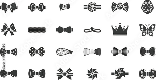 Collection of elegant bows and decorative motifs in black and white line art Vector