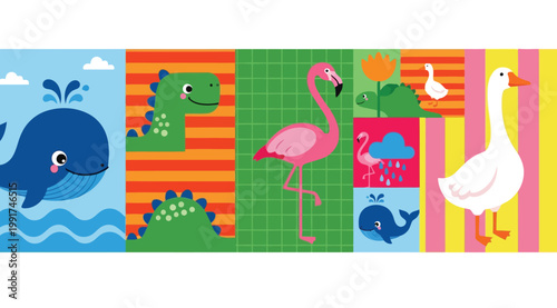 Set of colorful cartoon animal illustrations for children