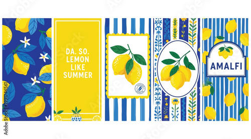 Foto Set of amalfi lemon themed patterns and cards