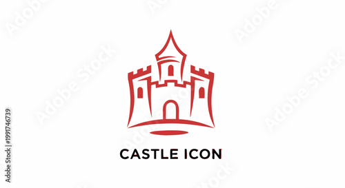 Elegant Red Castle Icon Representing Fortress and Architectural Design.