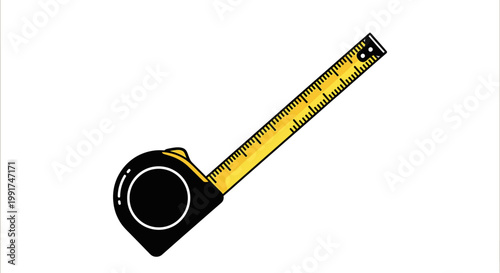 Illustration of a yellow measuring tape on a white background.