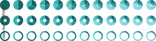 Circle pie chart diagram. Circle division infographic icon set. Loading bar set diagram multicolored collection. Pie chart divided 1,2,3,4,5,6,7,8,9,10, 11, 12 equal parts.	
