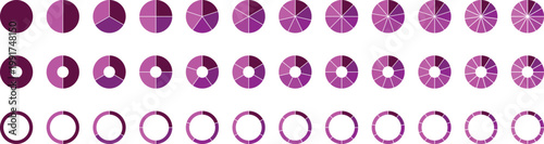 Circle pie chart diagram. Circle division infographic icon set. Loading bar set diagram multicolored collection. Pie chart divided 1,2,3,4,5,6,7,8,9,10, 11, 12 equal parts.	