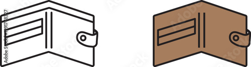 Two simple line art icons representing open leather wallets with card slots and a snap closure