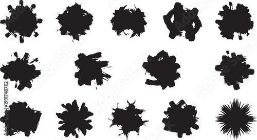Collection of black ink splatters on white background various