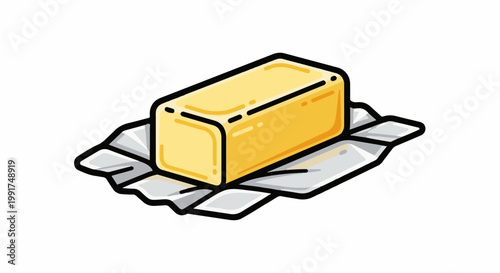 Yellow butter stick unwrapped from silver foil wrapper
