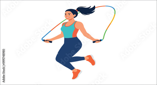 Woman jumping rope a vector illustration of fitness and exercise