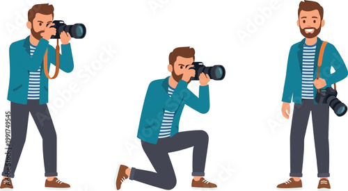 Photographer character set diverse poses and styles for creative projects