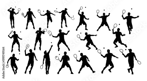 Versatile Tennis Swing Action Sequence in Minimalist Vector Art
