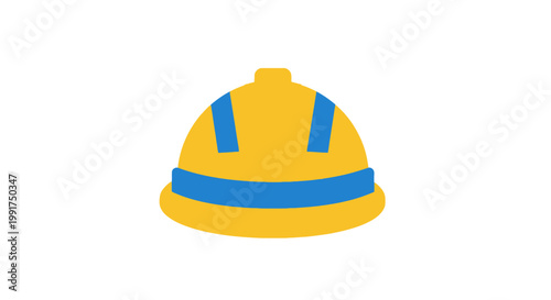 Minimalist Yellow Construction Hard Hat Vector Icon Illustration.