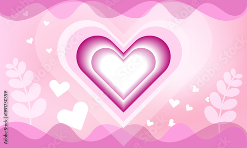 abstract heart pink shapes papercut style on soft gradient background template graphic element