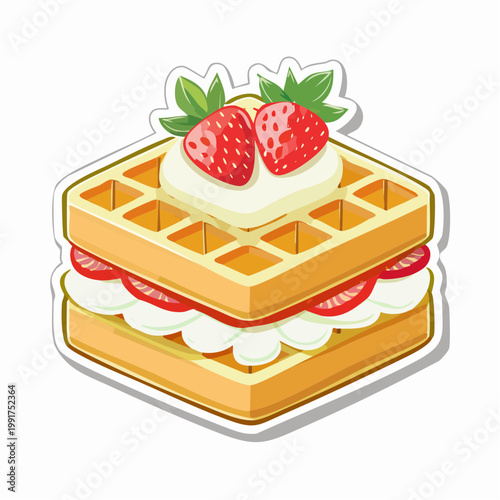 Waffle with Strawberries and Cream