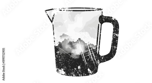 Abstract pitcher with mountain landscape silhouette