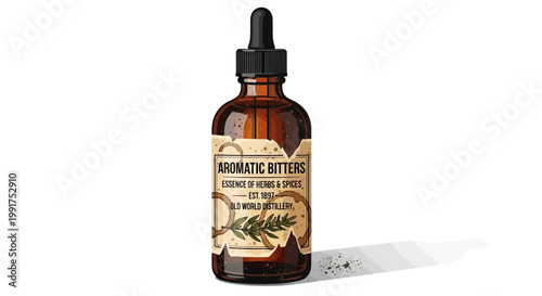 Aromatic Bitters bottle with dropper on white background