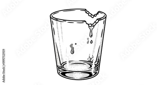 Broken Glass Cup with Dripping Liquid