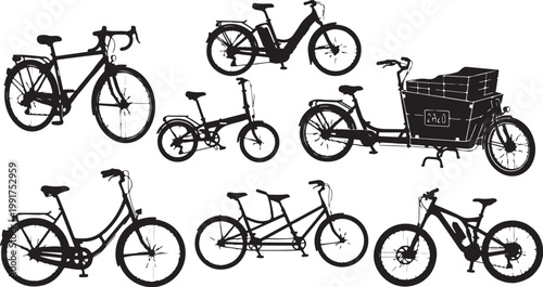 Collection of various bicycles and bike styles illustrated