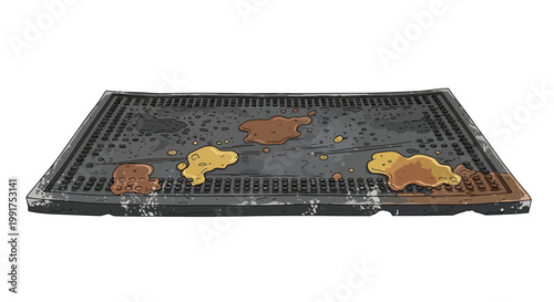 Dirty Metal Grate with Brown and Yellow Stains Isolated on White