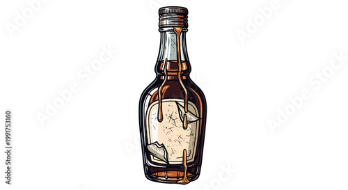 Dripping Whiskey Bottle with Torn Label