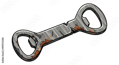 Rustic double-ended bottle opener with rust spots