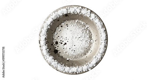 Top view of a small bowl filled with white powder and black specks