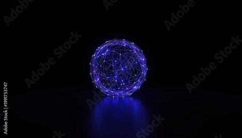 3D render of a luminous AI core sphere featuring intricate neural network structures, set in a dark futuristic space with volumetric lighting, reflections, and minimal composition