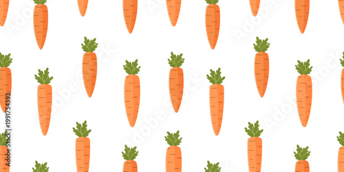 Seamless pattern of fresh orange carrots. Carrot harvest background. Vector illustration vegetable for packaging, wallpaper and printing.